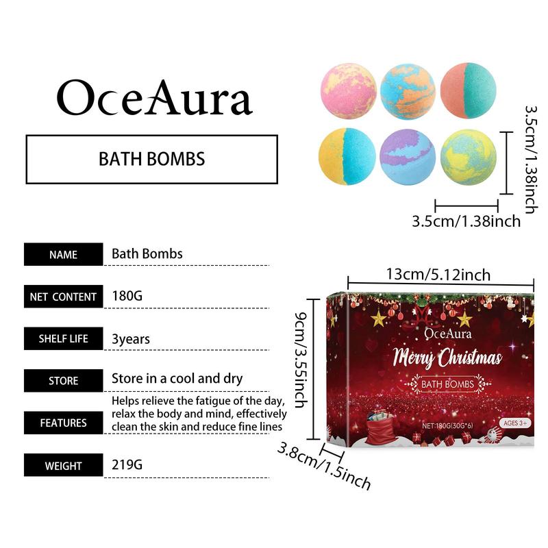 Christmas Themed Bath Ball, 6 Counts box Moisturizing Bath Bomb, Long Lasting Fragrance Bath Ball, Bath & Body Care Product for Women & Men