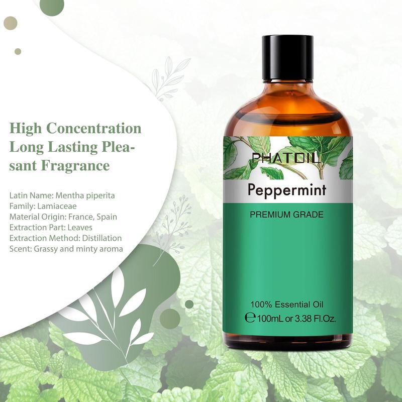 100ml 3.38fl.oz Peppermint Essential Oils for Diffusers Humidifier Aromatherapy Massage Bath Soap and Candle Making