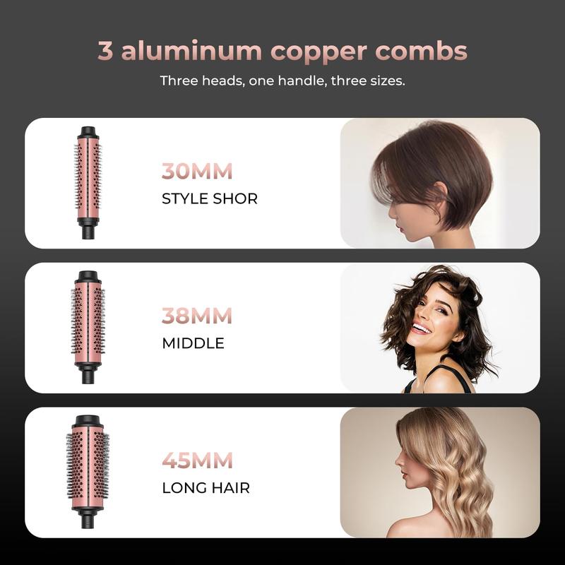 Portable 3 in 1 Thermal Brush, 1 Box LCD Display Curling Wand with 3 Aluminum Copper Combs, Hair Styling Tool for Home & Travel, Christmas Gift, Winter Gift, Curly Hair Brush, Christmas Essentials