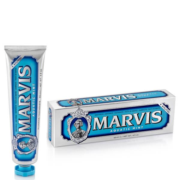 Marvis Toothpaste with Aquatic Mint Flavor, Fluoride, and Colorful Tube from UK for Oral Care Daily Gentle