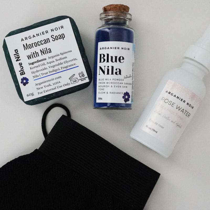 Blue Nila Set| Moroccan Nila Powder + Nila Soap Add Rose Water  Kessa Glove  Nila Scrub