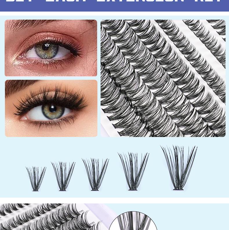 DIY Eyelash Extension Kit Individual Eyelash Extension Kit D Curl Cluster Eyelashes Individual Eyelashes with Eyelash Adhesive and Sealant, Eyelash Applicator Tool DIY Eyelash Extensions at Home, Eyelash Extensions, Cosmetics, Gifts Makeup Salon