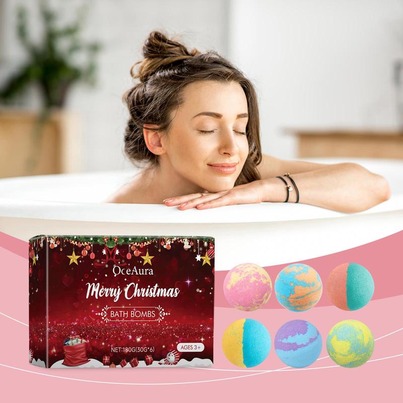 Christmas Themed Bath Ball, 6 Counts box Moisturizing Bath Bomb, Long Lasting Fragrance Bath Ball, Bath & Body Care Product for Women & Men