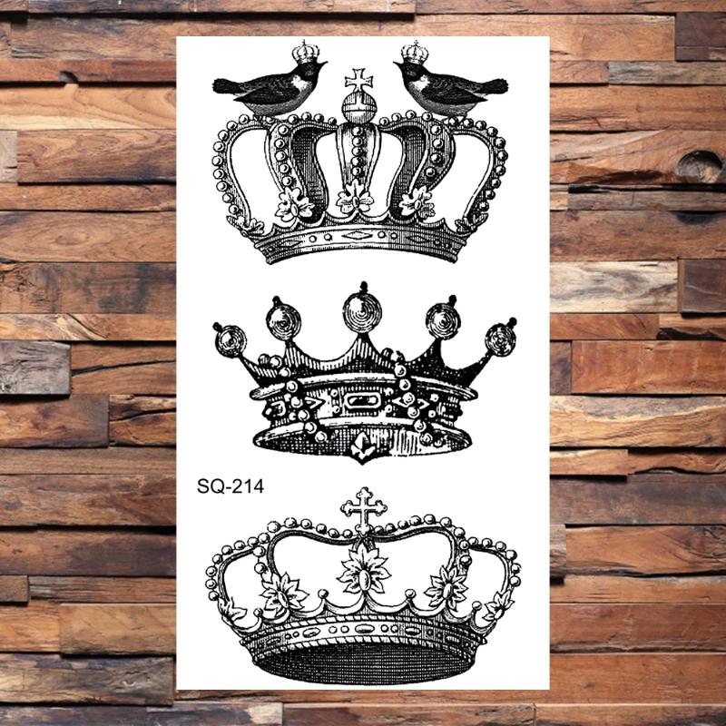 Black Crown Temporary Tattoos For Women Adults Realistic Bird Cross Sword Heart Fake Diamond Tattoo Sticker Body Hand Tatoos 3D Waterproof Temporary Tattoo Stickers