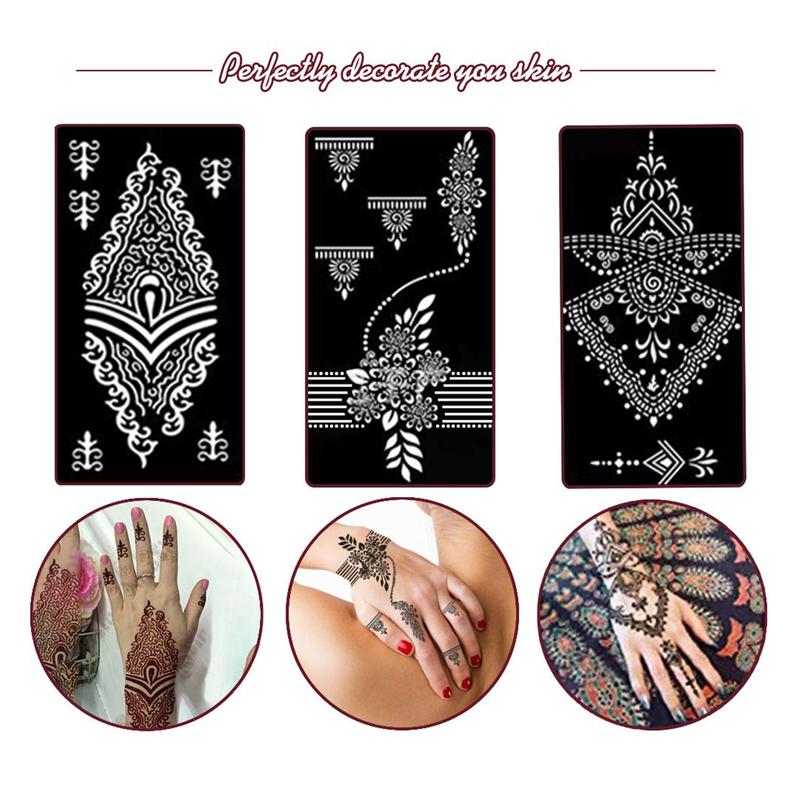 18 Sheets Henna Tattoo Stencils, Temporary Flower Patterns Glitter Airbrush Tattoo Kits Arabian Stickers for Women and Girls Face Hand Paint Body Art