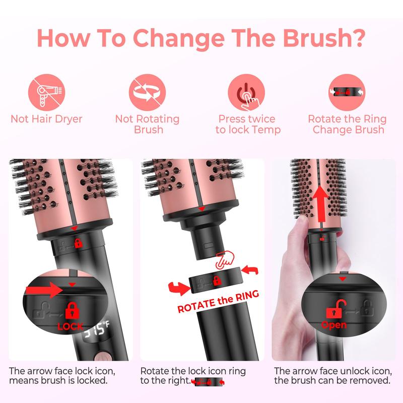 Portable 3 in 1 Thermal Brush, 1 Box LCD Display Curling Wand with 3 Aluminum Copper Combs, Hair Styling Tool for Home & Travel, Christmas Gift, Winter Gift, Curly Hair Brush, Christmas Essentials