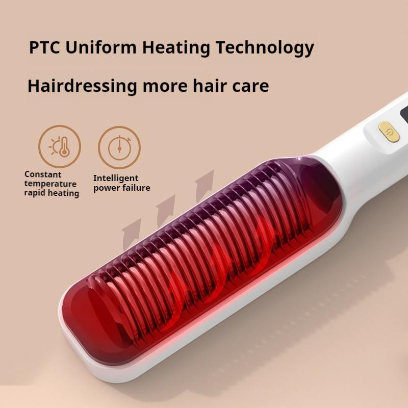 Electric Hair Straightener Brush, 1 Set LCD Display Negative Ion Hair Straightener Brush, Multifunctional Comfortable Hair Straightener Comb, Home Hair Styling Tool, Christmas Gift