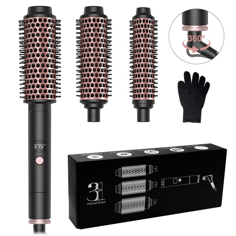 3 in 1 Hair Curler, 1 Set Negative Ion Hot Round Brush with 3 Counts Replacement Brush Head, Hair Styling Tool for Home & Salon Use, Christmas Gift