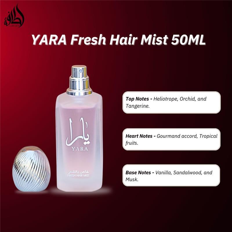 Lattafa Perfumes YARA Fresh Hair Mist 50ML (1.7 OZ), Experience the Sweet & Sensual Aroma. yara oil