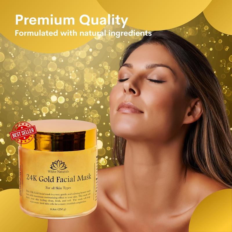 24K Gold Facial Mask, Anti-Aging Gold Face Mask For Flawless & Moisturizes Skin, Helps Reduces Wrinkles, Fine Lines & Acne Scars, Removes Blackheads, Dirt & Oils Skincare Brightening Facial Treatment Moisturizing, Rejuvenating and Soothing the Skin