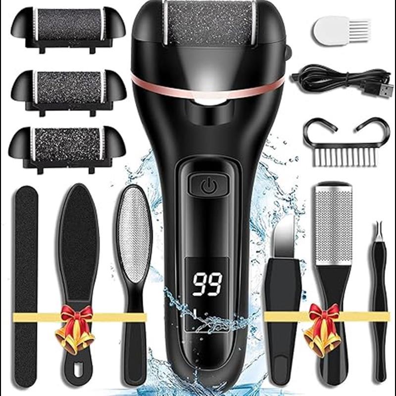 Electric Foot File Pedi 13-in-1 Professional Pedicure Foot Care Kit for Hard Cracked Dry Dead Skin, 3 Rollers, 2 Speed, Battery Display Manicure Nail