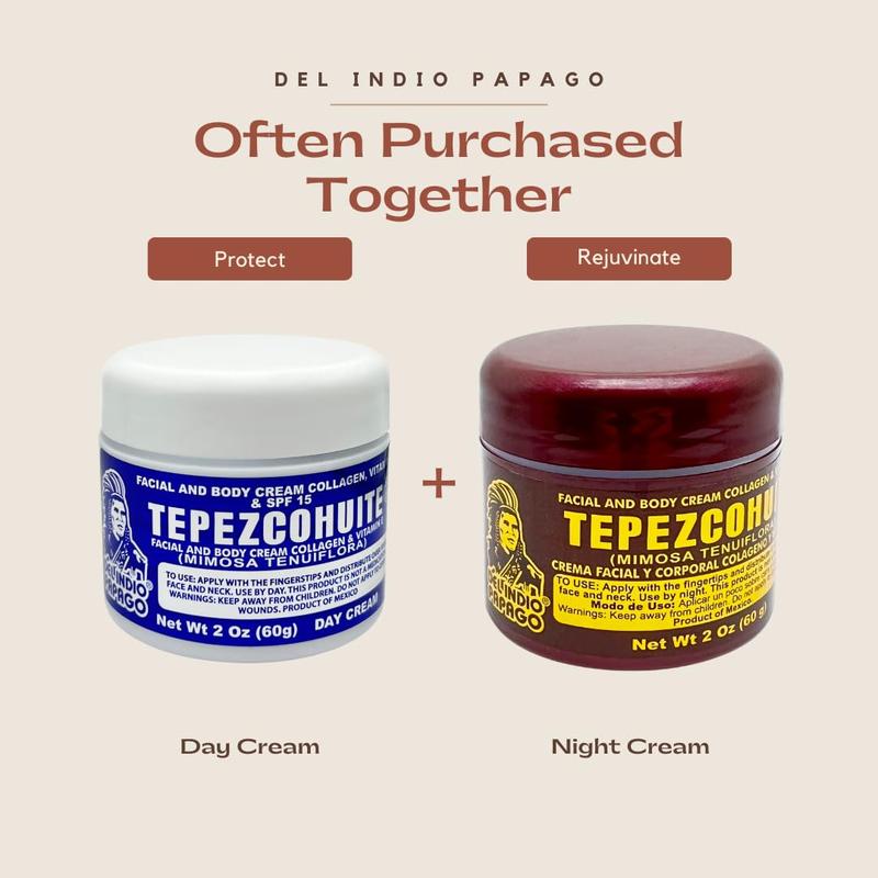 Del Indio Papago Anti Aging Combo Pack with Night Cream 2 oz, Day Cream 2 oz, and Tepezcohuite Natural Bar Soap - Skin Care Solution for All Types of Skin