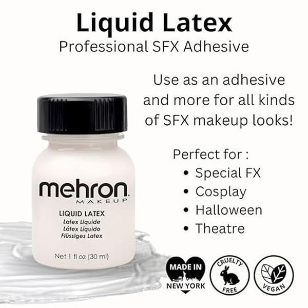 Mehron Makeup Liquid Latex | SFX Makeup | Halloween Latex Makeup | Latex Glue for Skin | Prosthetic Glue 1 fl oz (30 ml) (Clear Flesh)