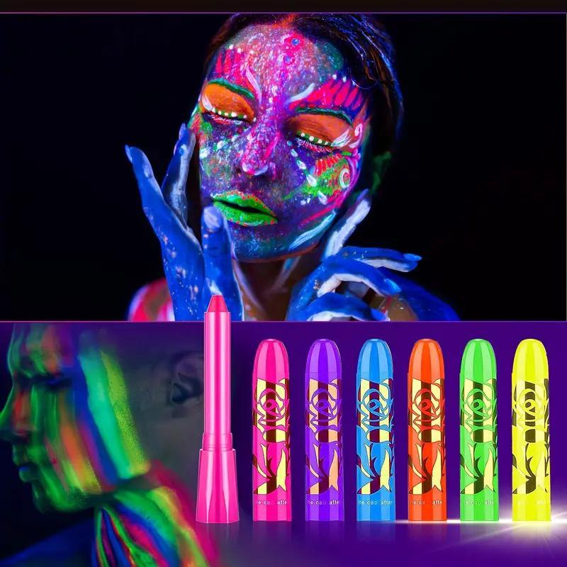 Neon Glow Face & Body Paint Crayons, 1 Box Fluorescent Makeup, Luminous Face Paint For Clubs, Christmas Parties