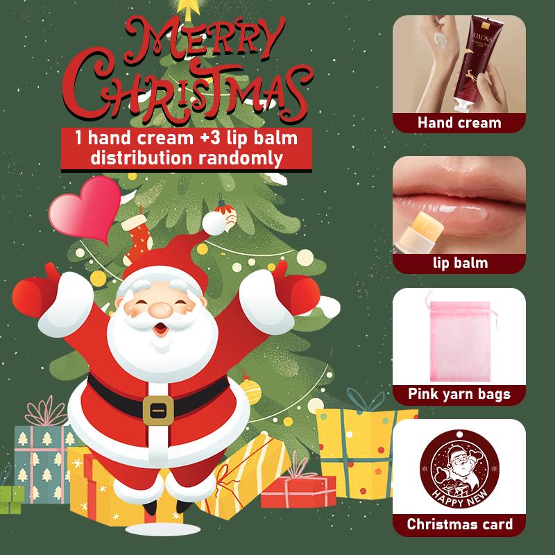 Christmas Gift Assembly Distribution - Lip Balm Bulk And Hand Cream Bulk with Gift Yarn Bag And Merry Christmas Card New Year Gift Woman Gift Wedding Thank You Gift