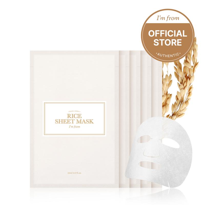 [I'm From Official Shop] Rice Sheet Mask Pack of 5, 60% Korean Rice Face Mask, Creamy Hydration for Dry, Combination Skin, Moist, Milky Essence, Biodegradable, Vegan, Hydrating Skincare, Skin Repair Moisturizer Nourishing Hydrate Moisturizing