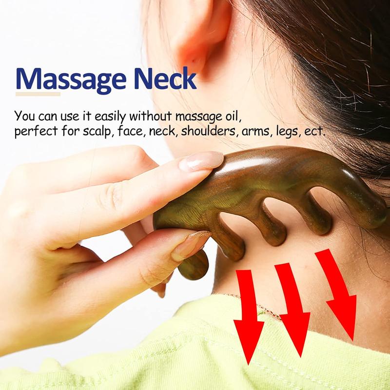 Wooden Massage Comb with Wide Tooth, Scalp  Round Tooth Comb, Gua Sha Manual Lymphatic Drainage Massage Tool,   Acupoint