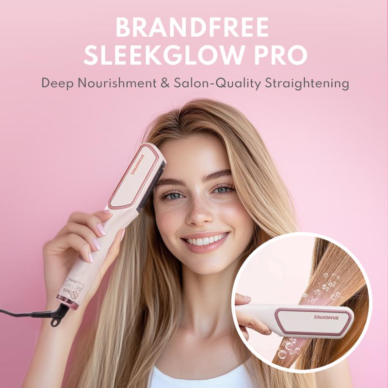 BRANDFREE SleekGlow Pro, Deep Nourishment and Sleek Straightening, Hair Straightener Comb with Hair Oil Treatment Mode, Frizz Control