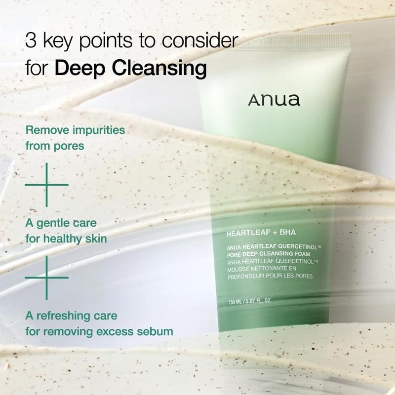 ANUA Heartleaf Quercetinol Pore Deep Cleansing Foam, Facial Cleanser, for Double Cleansing, BHA, Hyaluronic Acid, Glycerin, Face Wash, Blackhead Remover, Korean Skincare (150ml 5.07 fl.oz.)