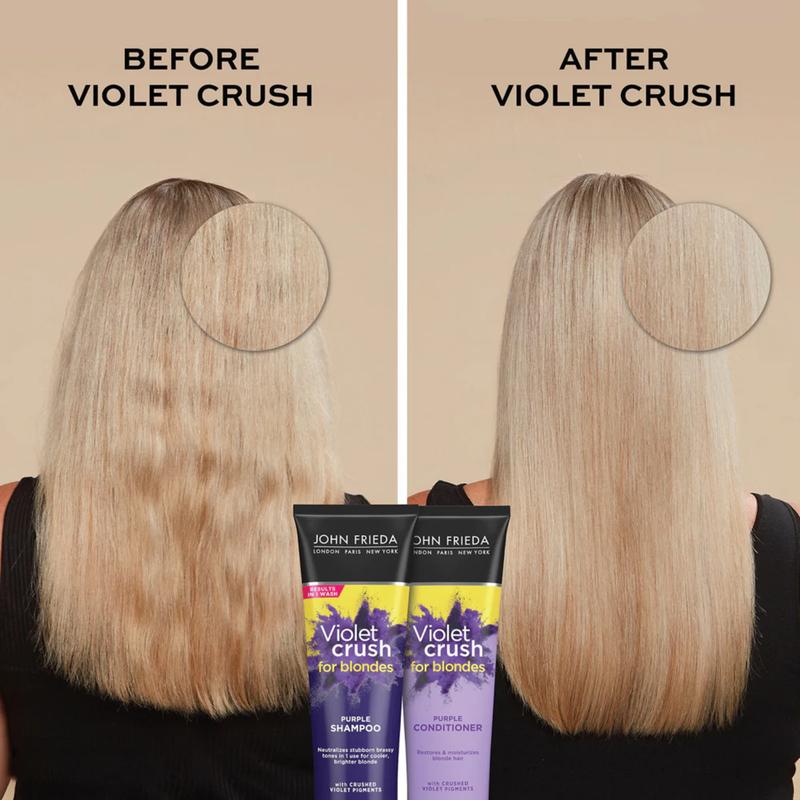 John Frieda Violet Crush Purple Shampoo and Conditioner for Blondes, Cooler, Brighter, Salon-Fresh Blonde in 1 Use