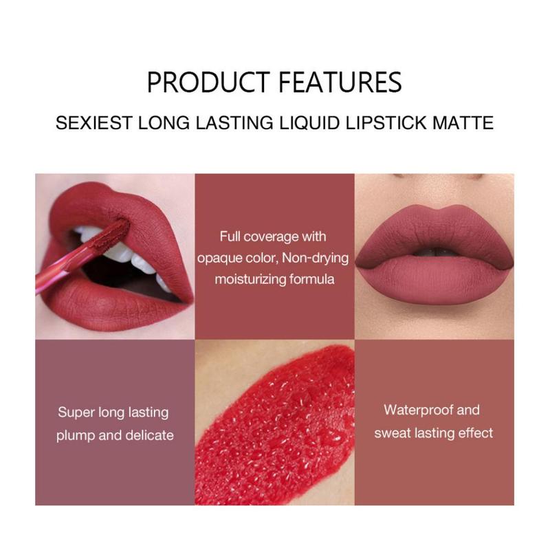 Easy Coloring Waterproof Lip Sticks, 6pcs Long Lasting Matte Lipstick Set, Girls and Women Makeup Accessories