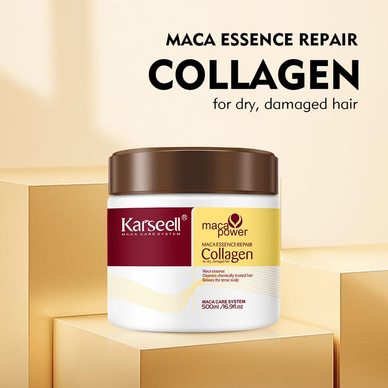 Karseell Collagen Hair Treatment Deep Repair Conditioning Argan Oil Collagen Hair Mask Essence for Dry Damaged Hair All Hair Types 16.90 oz 500ml