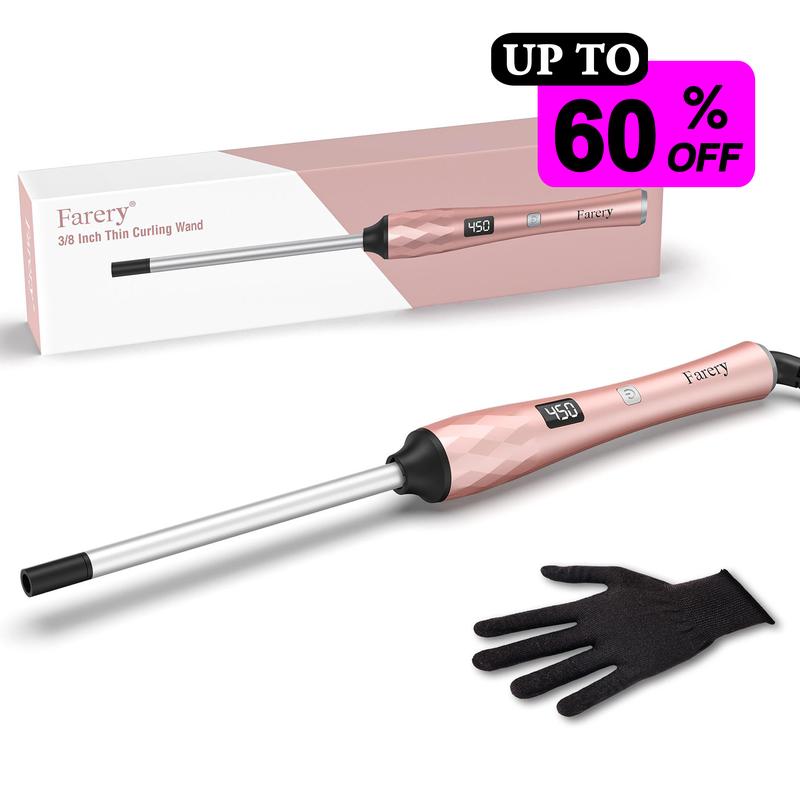 FARERY Small Curling Iron 3 8 Inch, 12 Adjustable Temperature, 30s Fast Heat Up, Glove Included