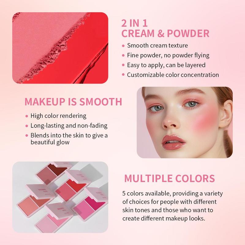 2 in 1 Blush Palette, 1 Count Long Lasting Matte Blush, Lightweight Blush, Natural Look Blush for Daily Makeup, Cosmetic Product for Women & Girls