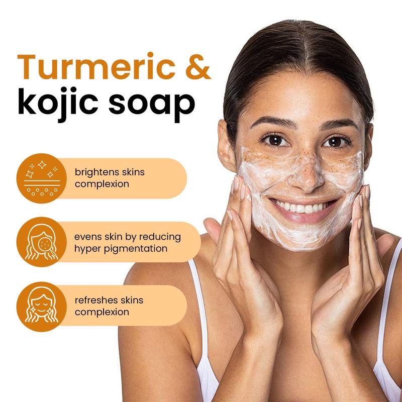 Lemon Turmeric & Kojic Acid Soap Bar, Summer Acne Face & Body Wash for Men & Women, Daily Skincare Cleanser Sets with Soap Saver Bags Body Care Cleansing