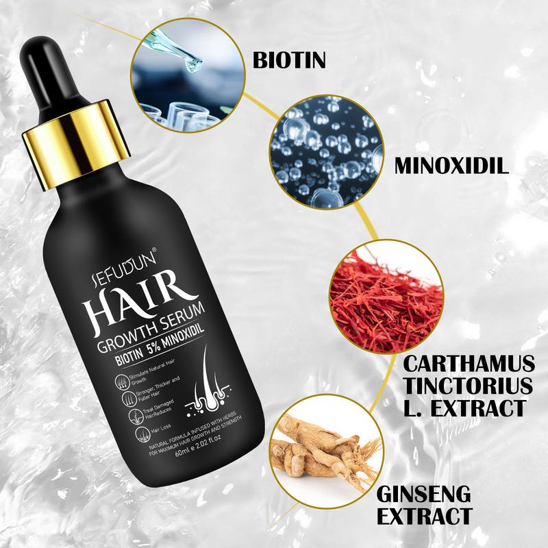 Sefudun 5% Minoxidil Hair Serum, 60ml Biotin Hair Serum for Scalp Hair Care, Getting Thicker Healthier Hair