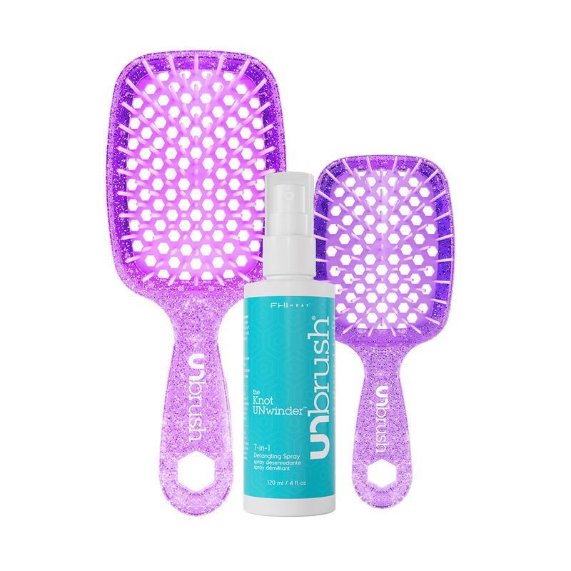 UNbrush Hair Brush, Mini Hair Brush and Unwinder Detangling Spray (2 Brushes & Detangling Spray)