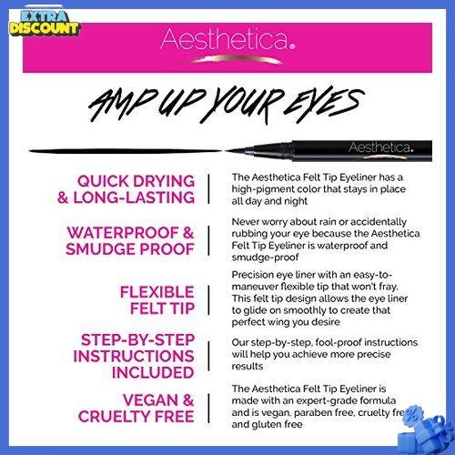 Aesthetica Felt Tip Liquid Eyeliner Pen - Fast-drying Waterproof & Smudge Proof Eye Liner (Jet Black)