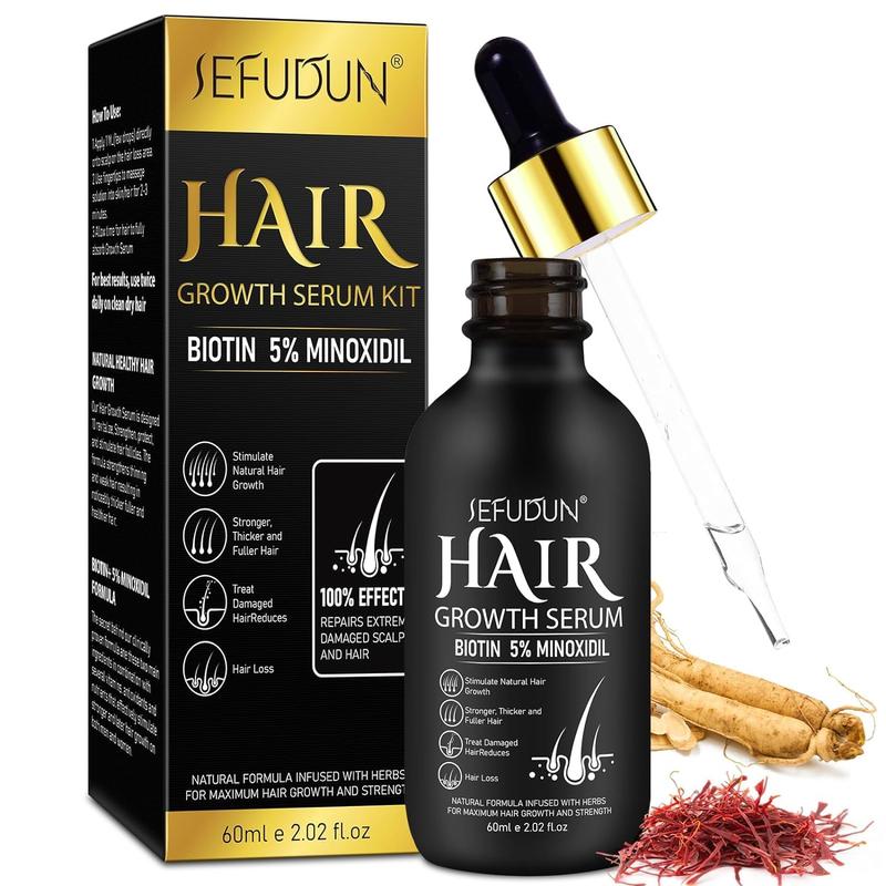 Sefudun 5% Minoxidil Hair Serum, 60ml Biotin Hair Serum for Scalp Hair Care, Getting Thicker Healthier Hair