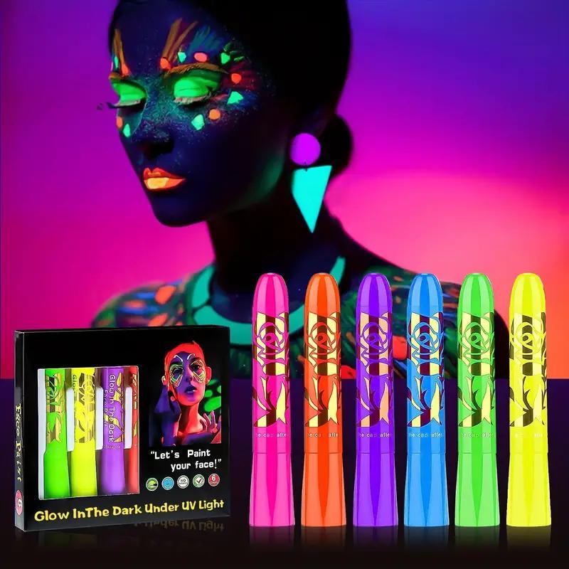 Neon Glow Face & Body Paint Crayons, 1 Box Fluorescent Makeup, Luminous Face Paint For Clubs, Christmas Parties