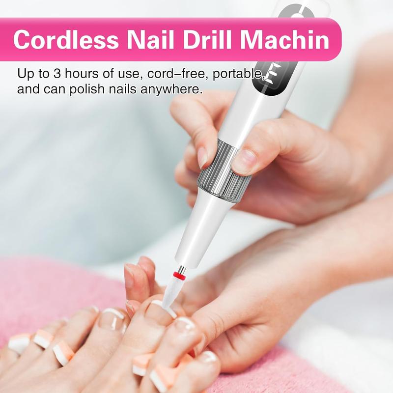 Cordless Electric Nail File Drill, Portable 13 in 1 Kit Nail Drills for Acrylic Nails, Rechargeable Nail Filer Electric Nail Grinder Machine for Human Women Manicure Pedicure Care Set