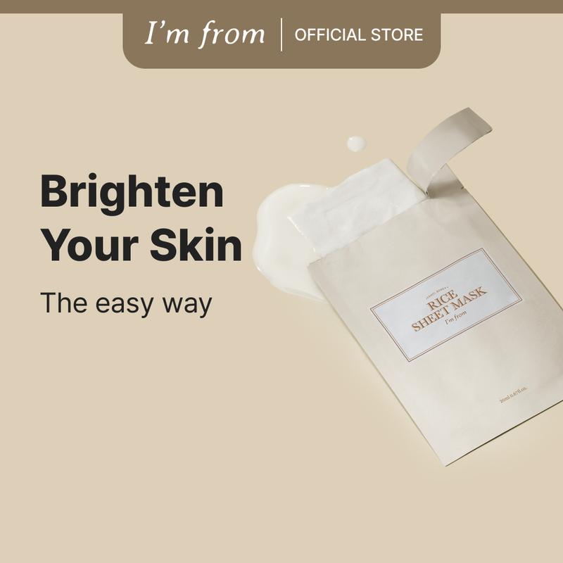 [I'm From Official Shop] Rice Sheet Mask Pack of 5, 60% Korean Rice Face Mask, Creamy Hydration for Dry, Combination Skin, Moist, Milky Essence, Biodegradable, Vegan, Hydrating Skincare, Skin Repair Moisturizer Nourishing Hydrate Moisturizing