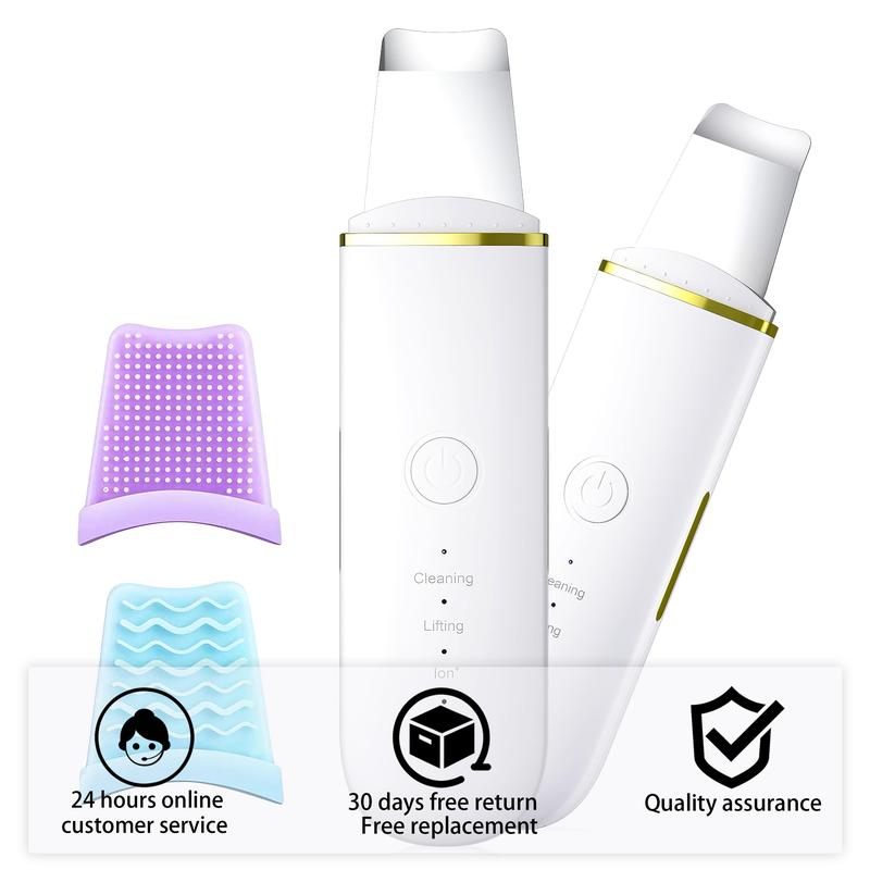 Cordless Ultrasonic Skin Scrubber, Facial Cleaner with High-frequency Vibration Massage, USB Rechargeable Skin Scraper with Four Modes, Summer Facial Pore & Blackhead Cleaner for Woman, Cleansing  Skincare