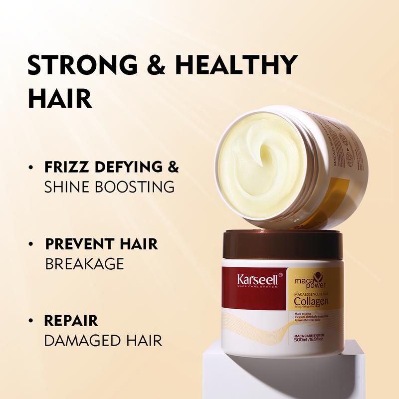 Karseell Collagen Hair Treatment Deep Repair Conditioning Argan Oil Collagen Hair Mask Essence for Dry Damaged Hair All Hair Types 16.90 oz 500ml