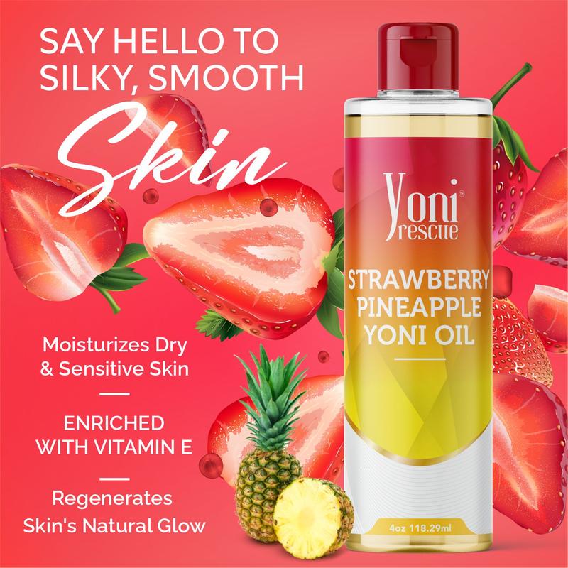 Yoni Rescue Strawberry Pineapple Yoni Oil, with Apricot, Jojoba, Avocado Oils & Vitamin E Oil, Fast-Absorbing, Nourishes and Hydrates , Ideal for All Skin Types, 4oz, Strawberry Pineapple Scented Fragrance Moisturizer yoni careproduct