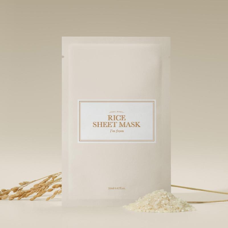 [I'm From Official Shop] Rice Sheet Mask Pack of 5, 60% Korean Rice Face Mask, Creamy Hydration for Dry, Combination Skin, Moist, Milky Essence, Biodegradable, Vegan, Hydrating Skincare, Skin Repair Moisturizer Nourishing Hydrate Moisturizing