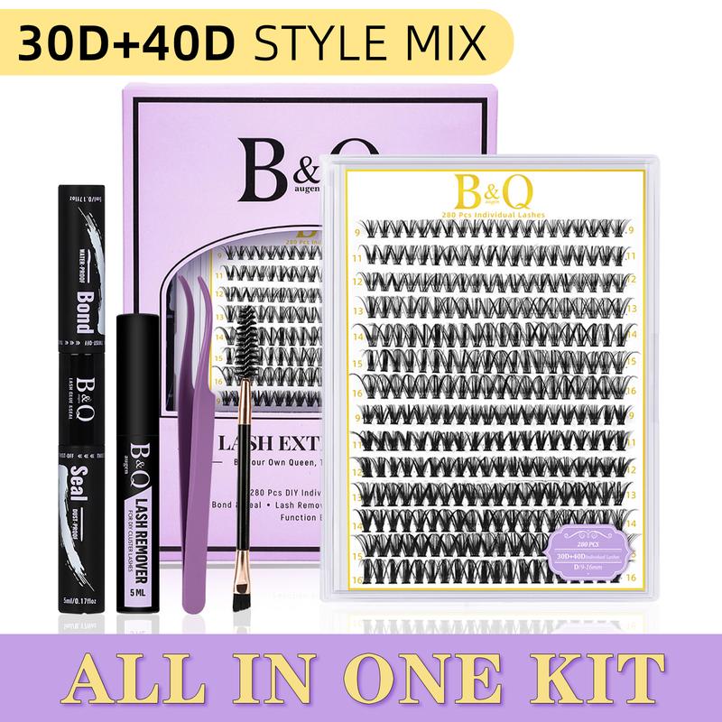 B&Q LASH Waterproof Lash Kit natural look Long lasting Individual Lashes Beginner Friendly Eyelashes with Tweezers Bond&Seal Extensions at Home