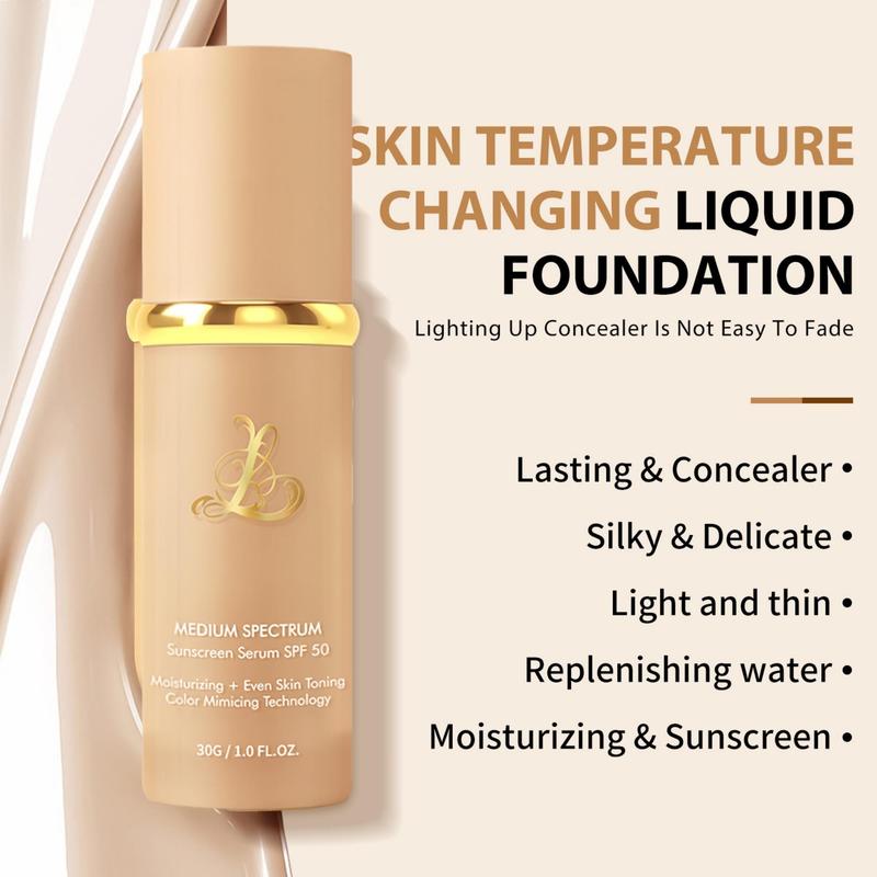 4 in 1 Liquid Foundation, Long-lasting Waterproof Full Coverage Concealer, Daily Use Facial Beauty Enhancer, Flawless Skin Reliable Sun Foundation