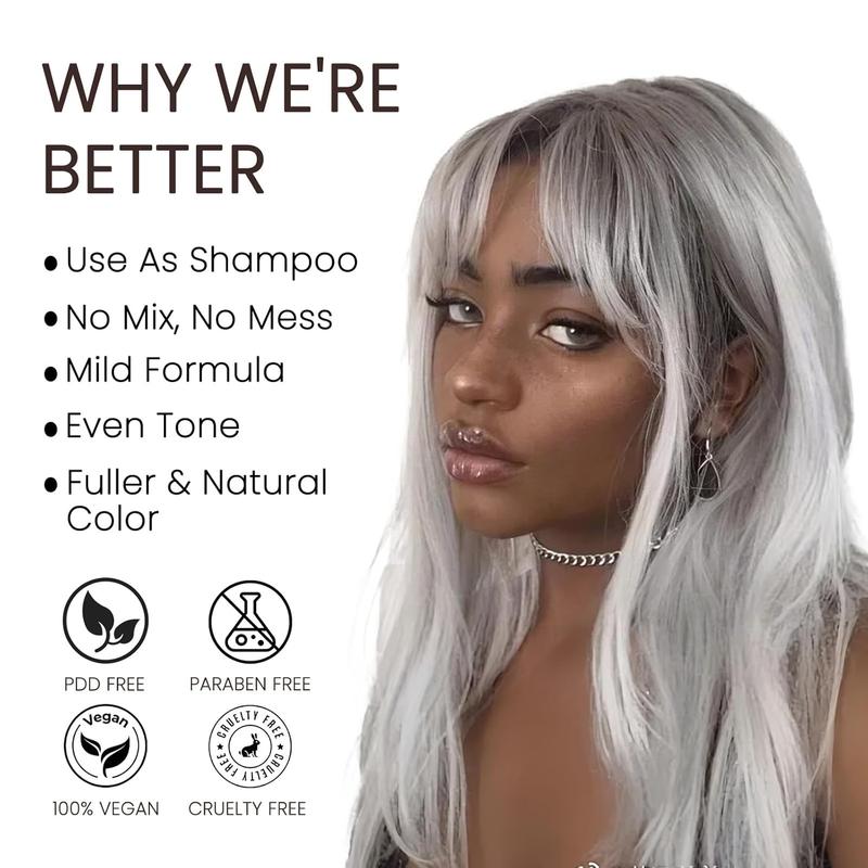 3-in-1 Instant Natural Silver Gray Color Hair Dye Shampoo, Long-lasting Plant Type Haircare, Colors in Minutes, Ammonia Free, Unisex, 500ml