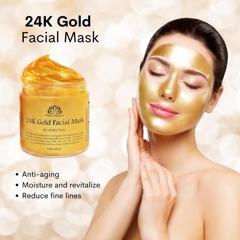 24K Gold Facial Mask, Anti-Aging Gold Face Mask For Flawless & Moisturizes Skin, Helps Reduces Wrinkles, Fine Lines & Acne Scars, Removes Blackheads, Dirt & Oils Skincare Brightening Facial Treatment Moisturizing, Rejuvenating and Soothing the Skin