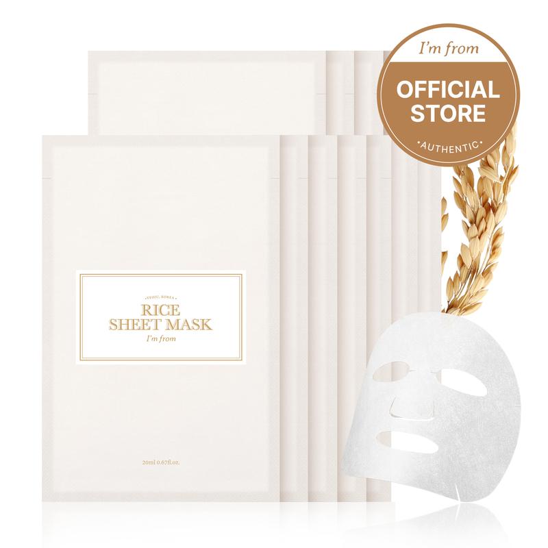 [I'm From Official Shop] Rice Sheet Mask Pack of 5, 60% Korean Rice Face Mask, Creamy Hydration for Dry, Combination Skin, Moist, Milky Essence, Biodegradable, Vegan, Hydrating Skincare, Skin Repair Moisturizer Nourishing Hydrate Moisturizing