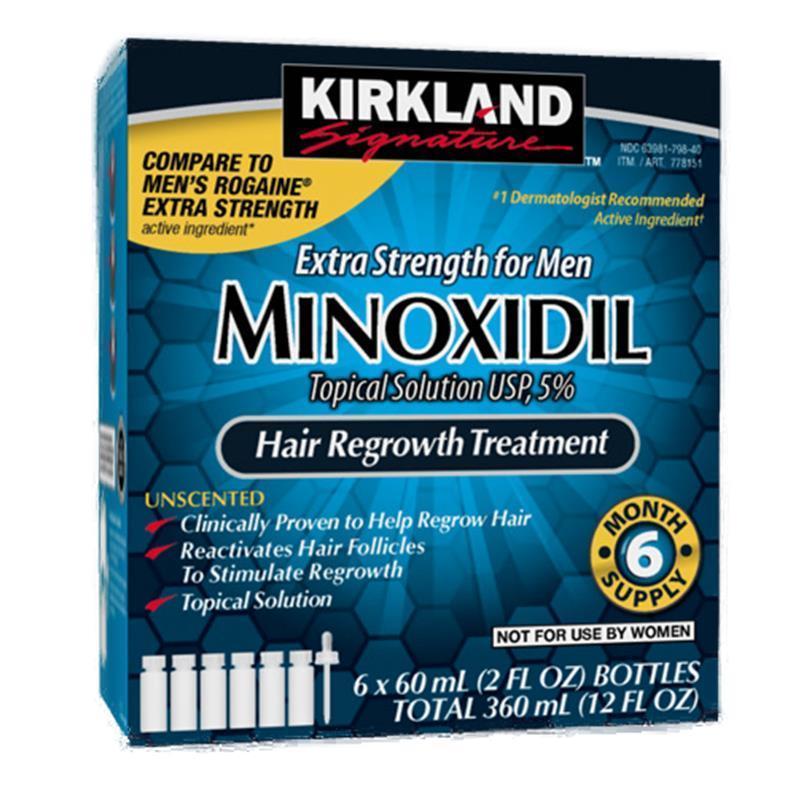 Kirkland Minoxidil 5% Extra Strength Hair Regrowth Supply (1,2,3, 6 Months) for Men - Daily Hair Care Comfort Pack hair growth