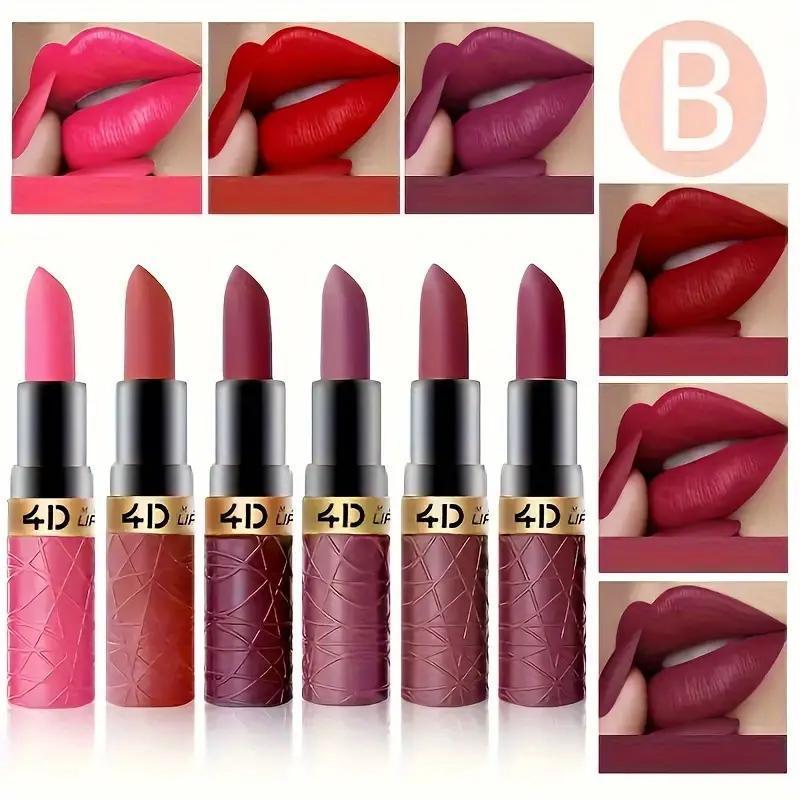 Long Lasting Waterproof Lipstick Set, 6 Counts set Easy Coloring Non-stick Cup Lipstick, Lip Makeup Cosmetic for Women & Girls, Sexy Red Lip Gloss