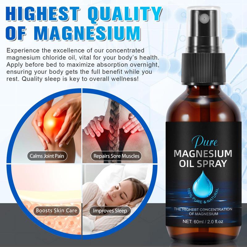 Magnesium Oil Spray, 2 Counts Moisturizing Oil Mists for Face and Body Massage, Hydrating Body Care Product for Women & Men Daily Use