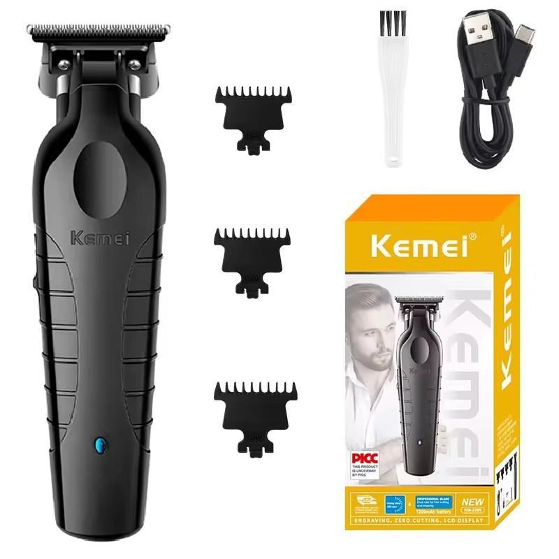 Kemei 2299 Barber Cordless Hair Trimmer, 1 Set 0mm Zero Gapped Carving Clipper Detailer, Professional Electric Finish Cutting Machine for Men