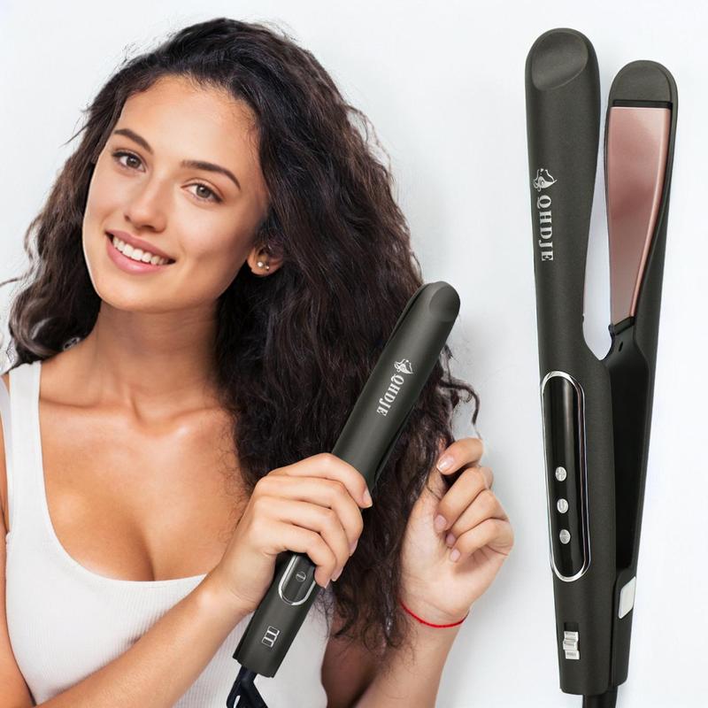 2 in 1 Electric Heated Hair Curling Iron, 3D Floating Plates Hair Straightener for Making Beachwaver, Comfort Hair Styling Tool for Home & Salon Use